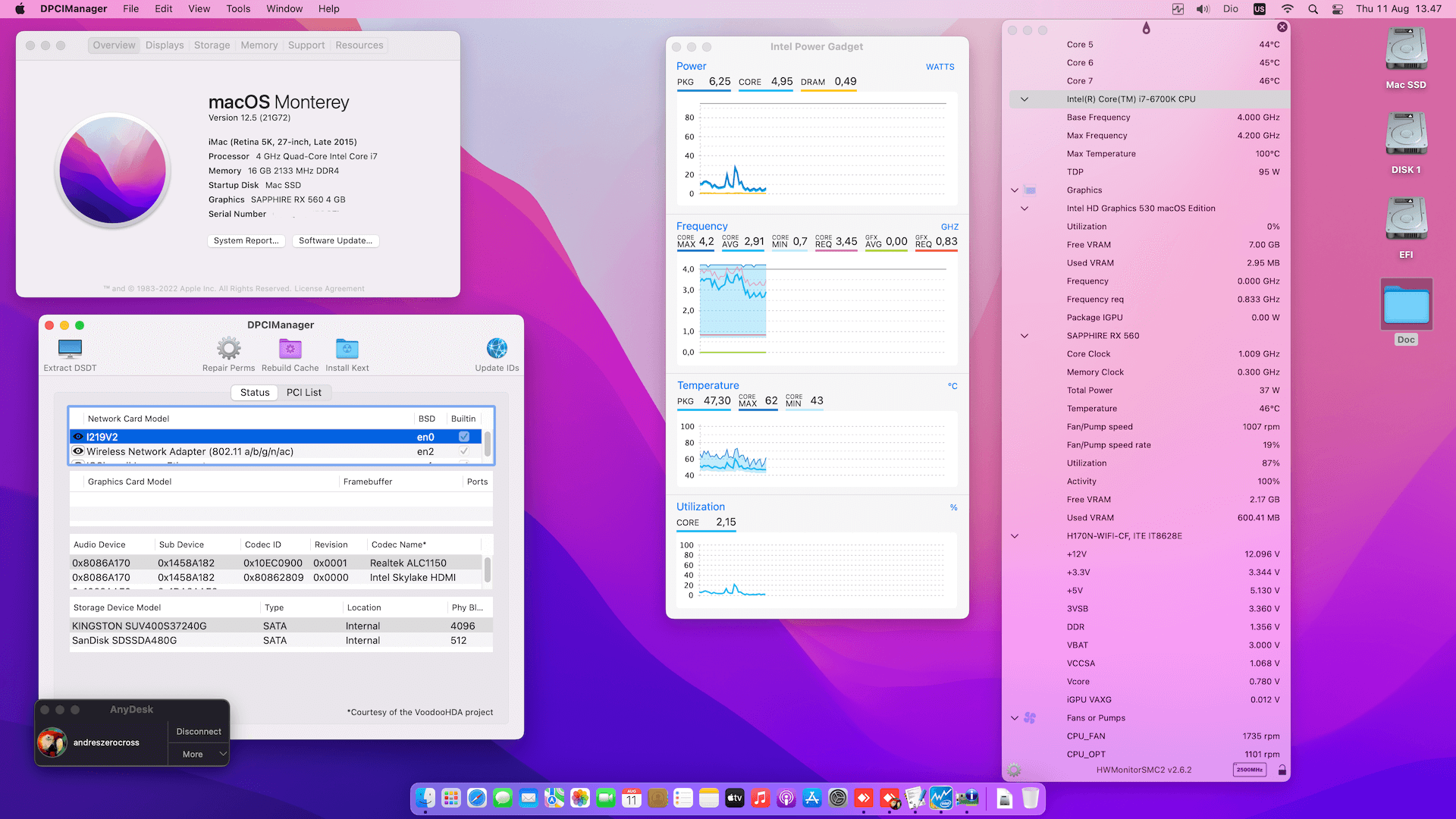 Success Hackintosh macOS Monterey 12.5 Build 21G72 in Gigabyte GA-H170N-WIFI + Intel Core i7 6700K + Sapphire RX 560